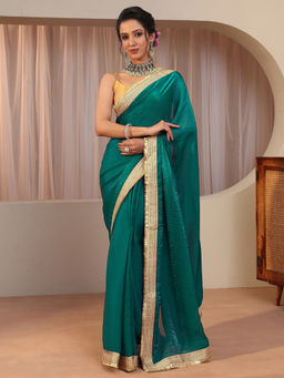 Libas - Green Embellished/Sequined Tissue Saree with Unstitched Blouse