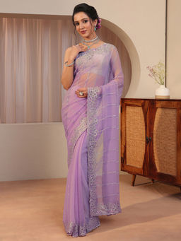 Libas - Lavender Embellished/Sequined Organza Saree with Unstitched Blouse