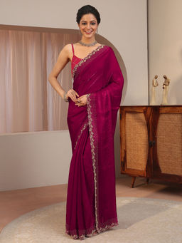 Libas - Pink Embellished/Sequined Tissue Saree with Unstitched Blouse