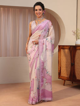Libas - Pink Beads and Stones Tissue Saree with Unstitched Blouse