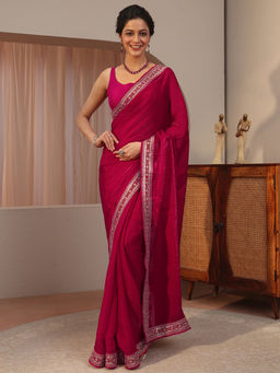 Libas - Pink Embellished/Sequined Tissue Saree with Unstitched Blouse