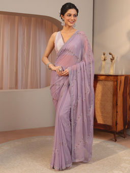 Libas - Lavender Embellished/Sequined Chiffon Saree with Unstitched Blouse