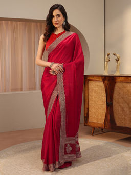 Libas - Pink Embellished/Sequined Tissue Saree with Unstitched Blouse