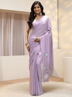 Libas - Lavender Beads and Stones Tissue Saree with Unstitched Blouse