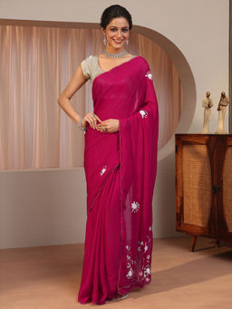 Libas - Pink Embellished/Sequined Tissue Saree with Unstitched Blouse