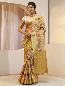 Libas - Mustard Zari Silk Blend Saree with Unstitched Blouse