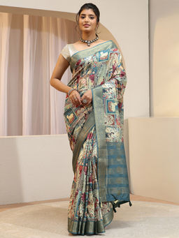 Libas - Green Zari Silk Blend Saree with Unstitched Blouse
