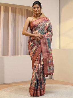 Libas - Multi-Color Zari Silk Blend Saree with Unstitched Blouse