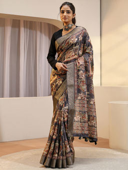 Libas - Black Zari Silk Blend Saree with Unstitched Blouse
