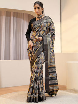Libas - Beige Zari Silk Blend Saree with Unstitched Blouse