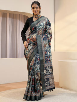 Libas - Blue Zari Silk Blend Saree with Unstitched Blouse
