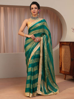 Libas - Green Embellished/Sequined Tissue Saree with Unstitched Blouse
