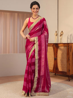 Libas - Pink Embellished/Sequined Tissue Saree with Unstitched Blouse