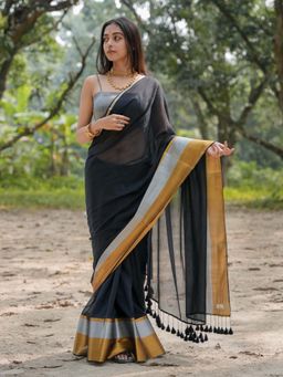 Suta - Black Color Cotton Zari Saree Without Blouse