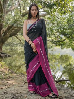 Suta - Black Color Cotton Zari Saree Without Blouse