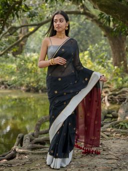 Suta - Black Color Cotton Zari Saree Without Blouse