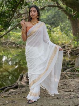 Suta - White Color Cotton Saree Without Blouse