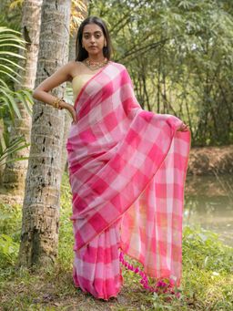 Suta - Pink Color Cotton Zari Saree Without Blouse