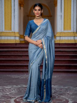 Suta - Grey Color Cotton Blend Saree Without Blouse