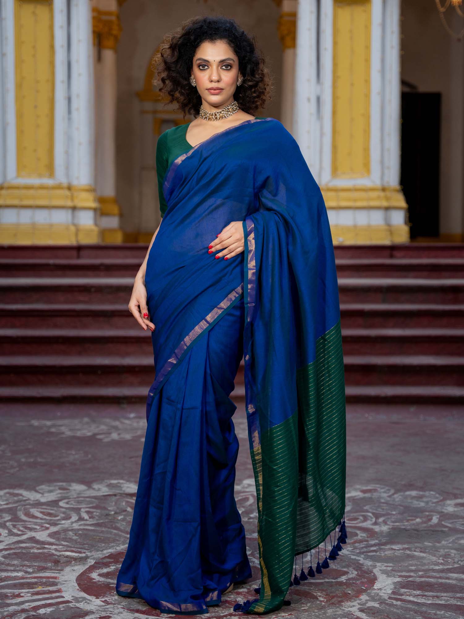 suta Blue Color Cotton Blend Saree Without Blouse-picture-11