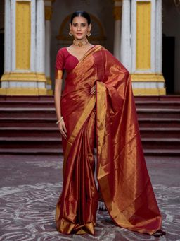 Suta - Maroon Color Pure Cotton Zari Saree Without Blouse