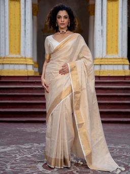 Suta - Off White Color Pure Cotton Zari Saree Without Blouse