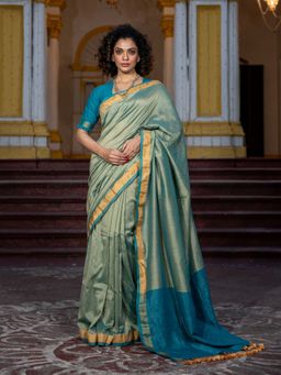 Suta - Blue Color Pure Cotton Zari Saree Without Blouse