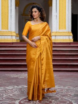 Suta - Mustard Color Pure Cotton Zari Saree Without Blouse