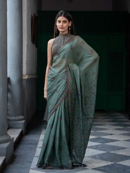 Suta - Green Color Cotton Blend Saree Without Blouse