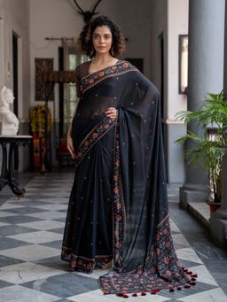 Suta - Black Color Cotton Blend Saree Without Blouse