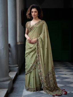 Suta - Green Color Cotton Blend Saree Without Blouse