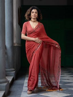Suta - Red Color Cotton Blend Saree Without Blouse