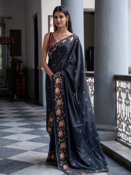 Suta - Black Color Cotton Blend Saree Without Blouse