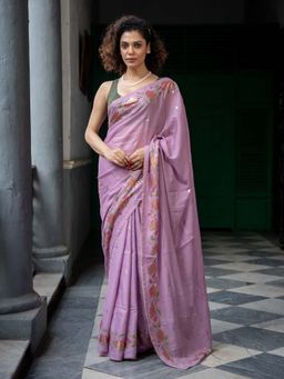 Suta - Lavender Color Cotton Blend Saree Without Blouse