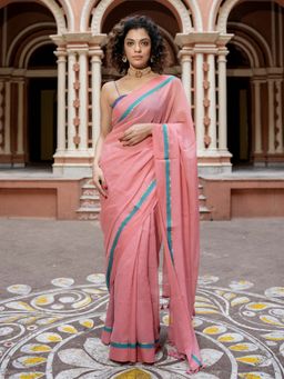 Suta - Pink Color Cotton Zari Saree Without Blouse