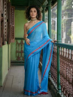 Suta - Blue Color Cotton Zari Saree Without Blouse