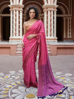 Suta - Pink Color Cotton Zari Saree Without Blouse
