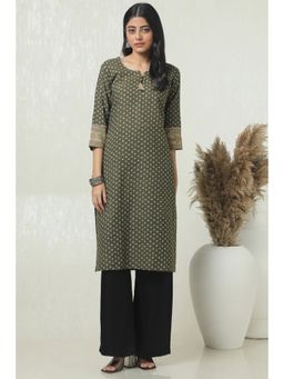 Soch - Womens Green Cotton Bandhani Print Kurta with Tassels