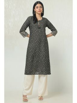 Soch - Womens Charcoal Cotton Bandhani Print Kurta with Tassels