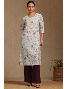 Soch - Womens Cream Linen Botanical Print Kurta