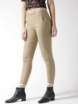Xpose - Women Khaki-Coloured Solid Skinny-Fit Treggings