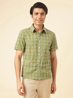 Fabindia - Green Cotton Hand Block Printed Regular Shirt