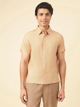 Fabindia - Beige Viscose Silk Hand Block Printed Regular Shirt