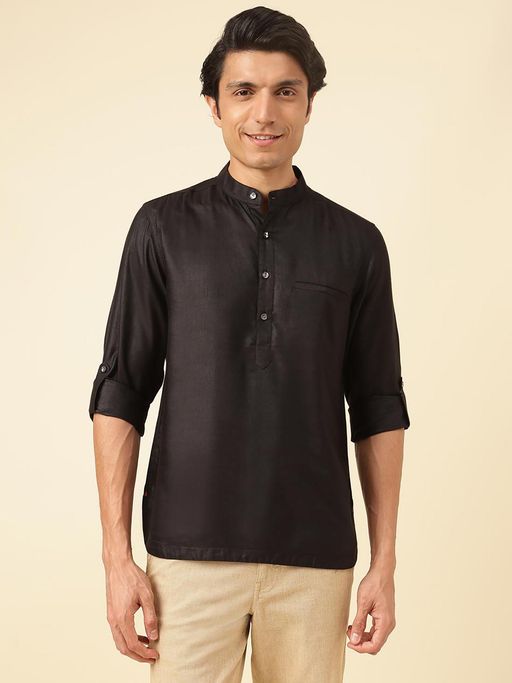 Fabindia Black Viscose Silk Slim Fit Mid Placket Shirt