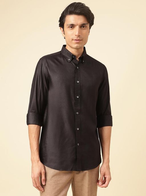 Fabindia Black Viscose Silk Waist Length Regular Shirt