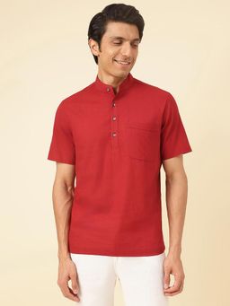 Fabindia - Red Cotton Waist Length Mid Placket Shirt