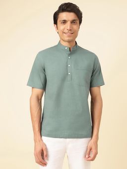 Fabindia - Teal Cotton Waist Length Mid Placket Shirt