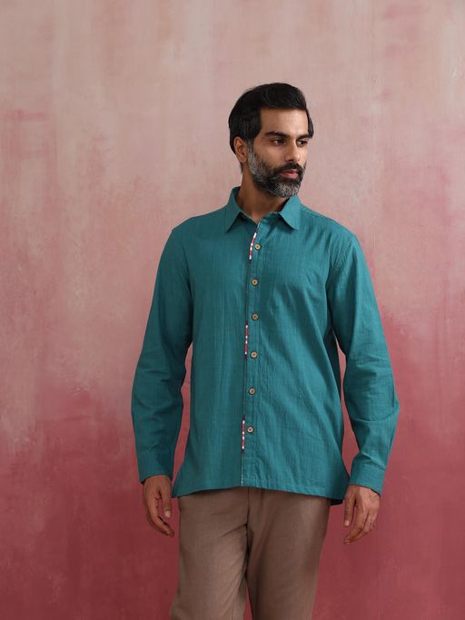 trueBrowns Men's Blue Cotton Shirt