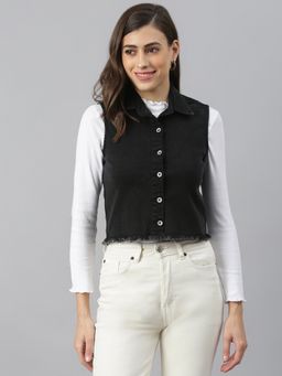 Xpose - Women Ash Black Lightweight Crop Shacket