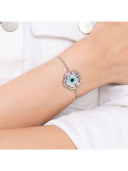 Kaj Fine Jewellery - Small Flower Evil Eye Chain Diamond Bracelet in 14KT White Gold